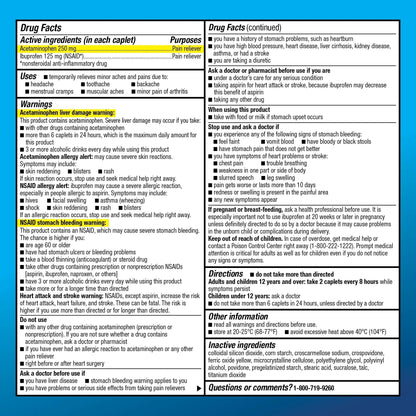 Amazon Basic Care Dual Action Acetaminophen 250 mg and Ibuprofen (NSAID) 125 mg Tablets, Pain Reliever for Headache, Backache, Menstrual Pain, Arthritis Pain Relief, 216 Count - Maple Wellness Supplements