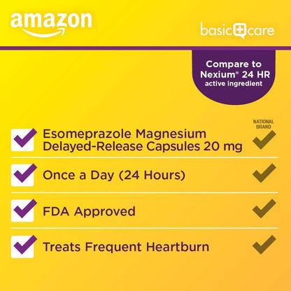 Amazon Basic Care Esomeprazole Magnesium Delayed Release Capsules, 20 mg, Acid Reducer, 42 Count - Maple Wellness Supplements