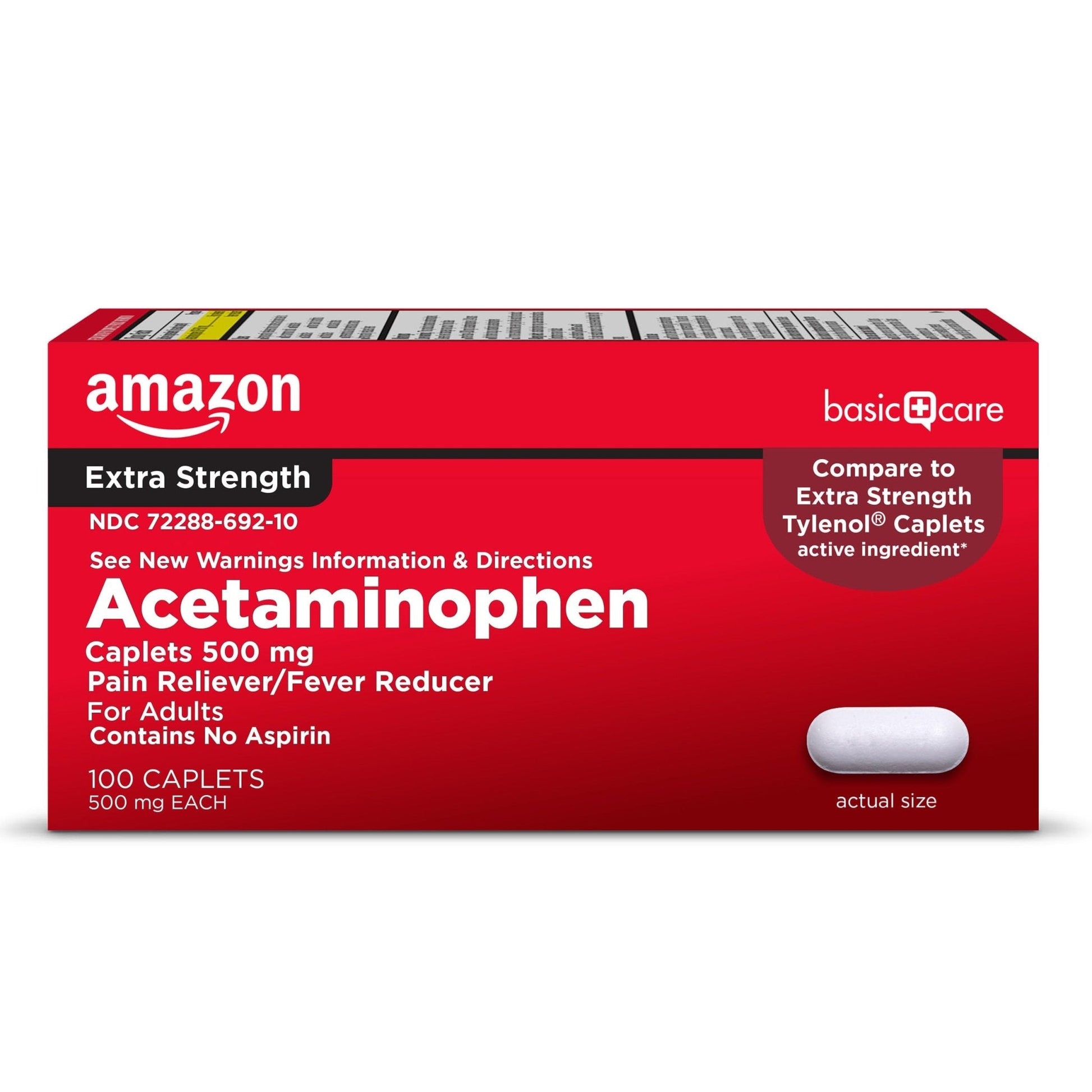Amazon Basic Care Extra Strength Pain Relief, Acetaminophen Caplets, 500 mg, Pain Reliever/Fever Reducer, 100 Count - Maple Wellness Supplements