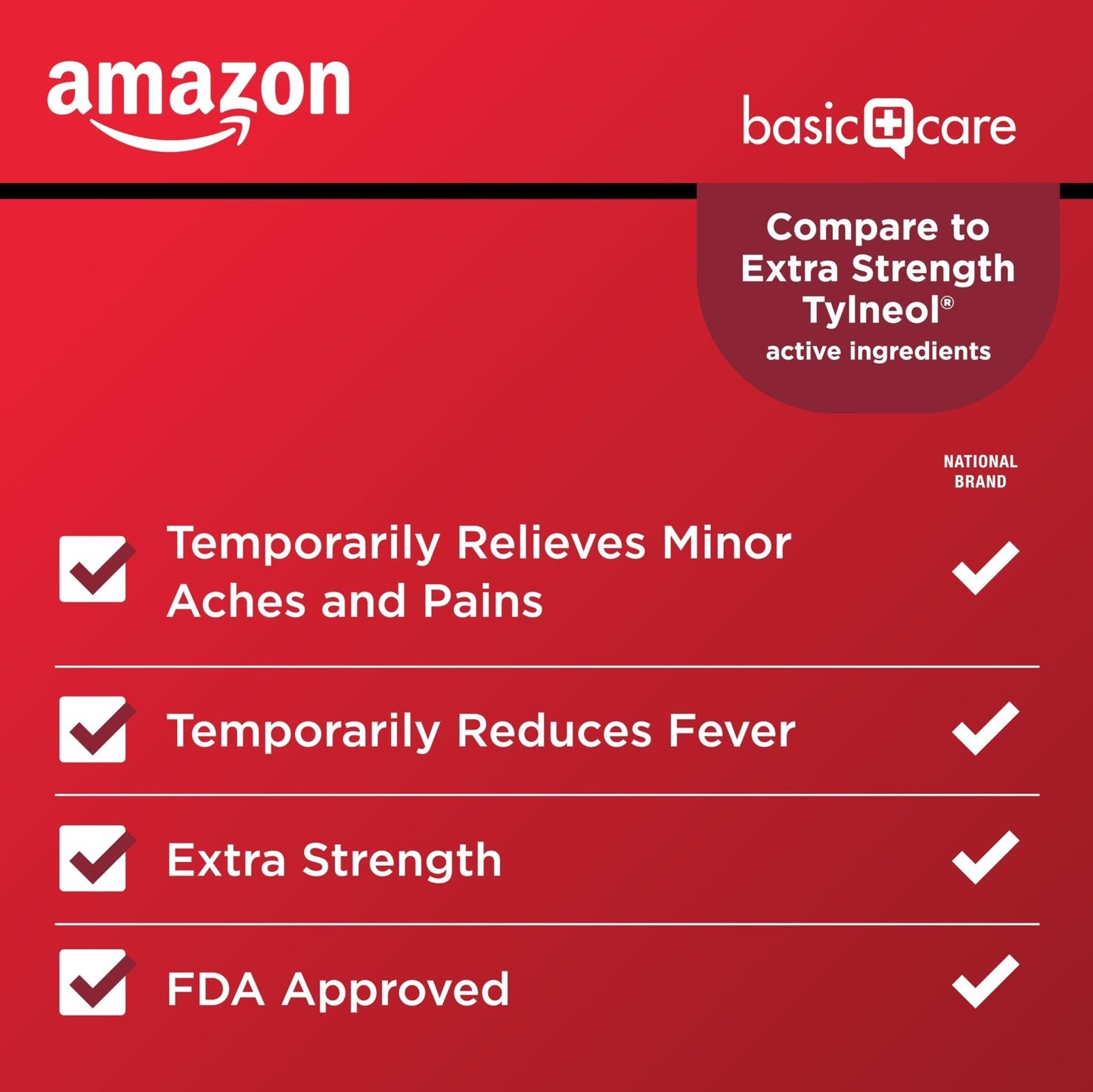 Amazon Basic Care Extra Strength Pain Relief, Acetaminophen Caplets, 500 mg, Pain Reliever/Fever Reducer, 100 Count - Maple Wellness Supplements