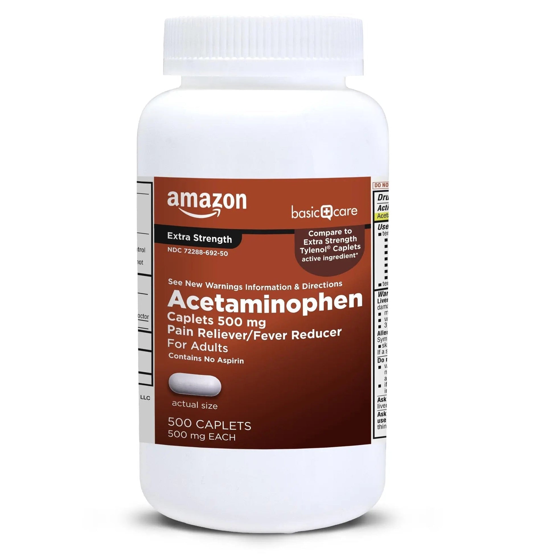 Amazon Basic Care Extra Strength Pain Relief, Acetaminophen Caplets, 500 mg, Pain Reliever/Fever Reducer, 500 Count - Maple Wellness Supplements