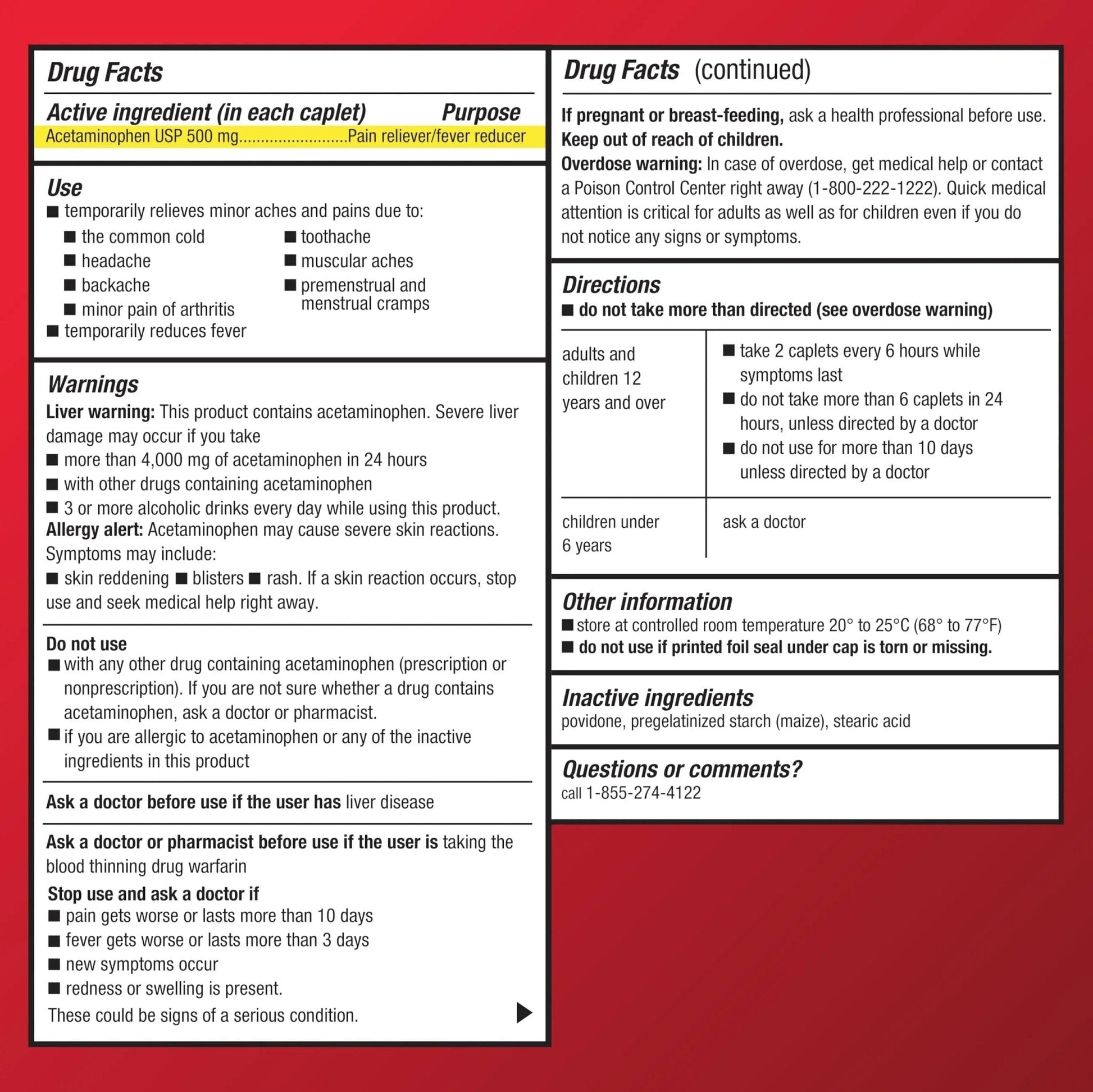 Amazon Basic Care Extra Strength Pain Relief, Acetaminophen Caplets, 500 mg, Pain Reliever/Fever Reducer, 500 Count - Maple Wellness Supplements