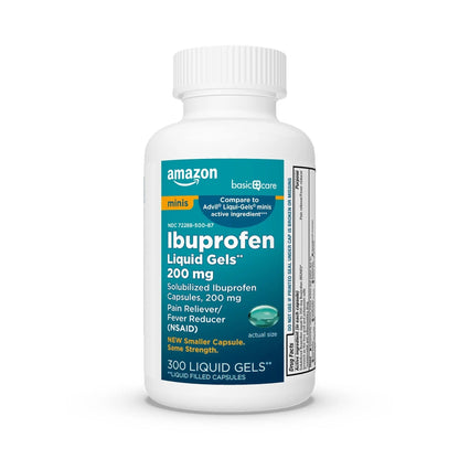 Amazon Basic Care Ibuprofen Mini Liquid Gels, 200 mg, Pain Reliever and Fever Reducer for Headache, Backache, Arthritis Pain, Menstrual Cramps and Toothaches, Fast-Acting, 300 Count - Maple Wellness Supplements