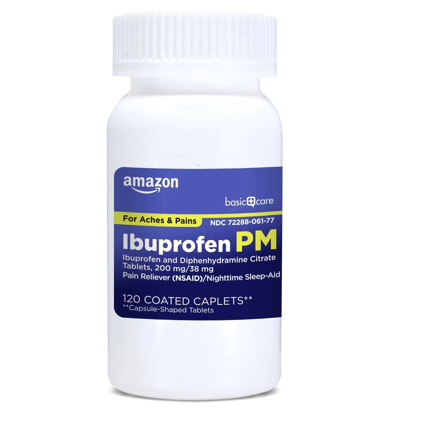 Amazon Basic Care Ibuprofen PM, Ibuprofen 200 mg and Diphenhydramine Citrate 38 mg, Pain Reliever and Nighttime Sleep-Aid, Capsule-Shaped Tablets, 120 Count - Maple Wellness Supplements
