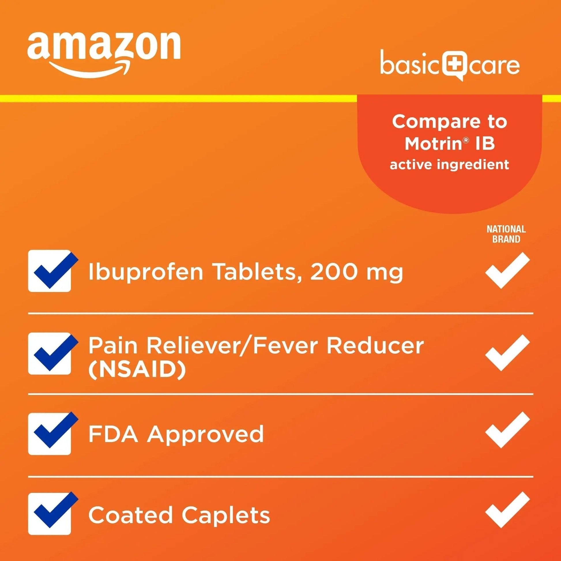 Amazon Basic Care Ibuprofen Tablets, 200 mg, Pain Reliever/Fever Reducer for Headache, Backache, Menstrual Pain and Body Aches, 100 Count - Maple Wellness Supplements