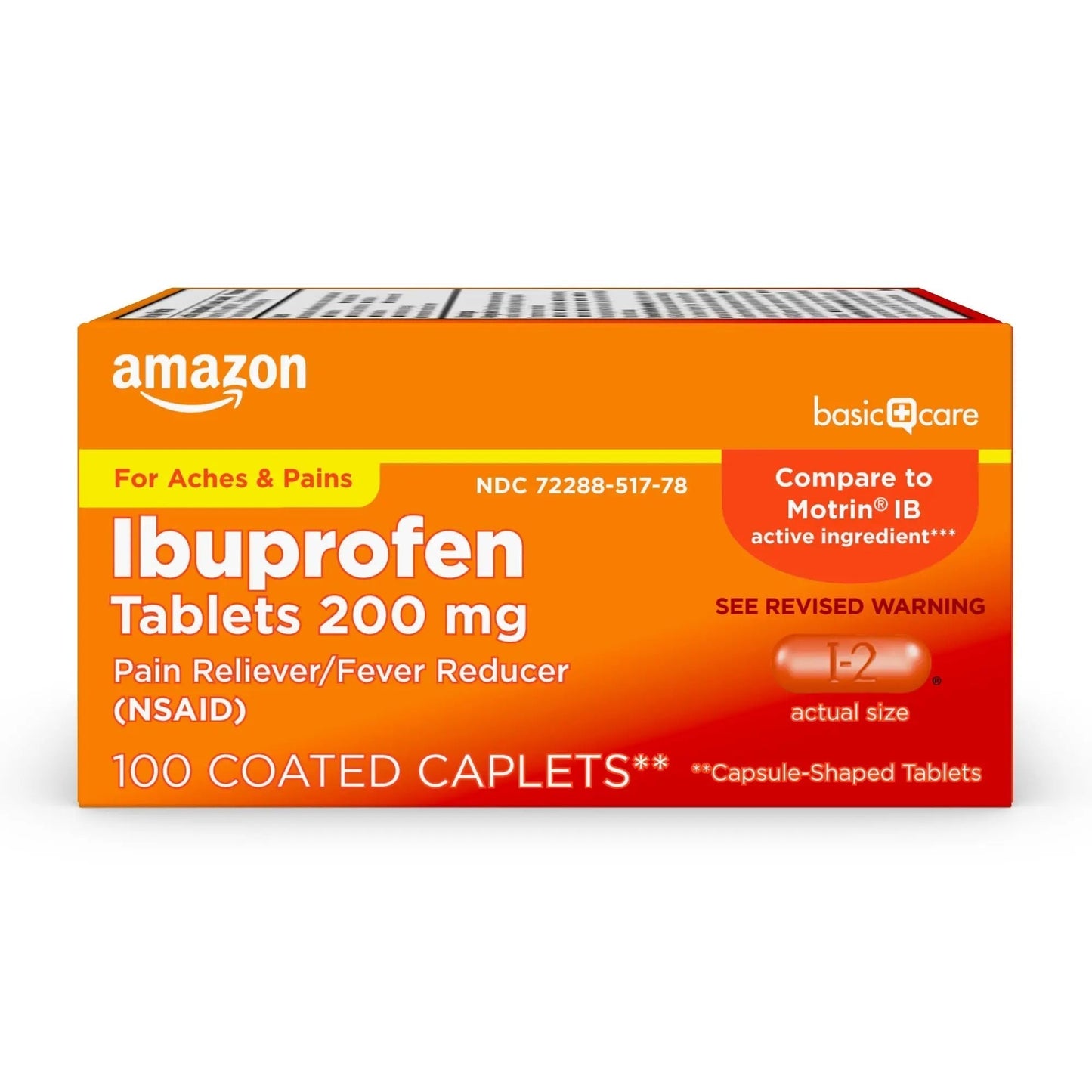 Amazon Basic Care Ibuprofen Tablets, 200 mg, Pain Reliever/Fever Reducer for Headache, Backache, Menstrual Pain and Body Aches, 100 Count - Maple Wellness Supplements