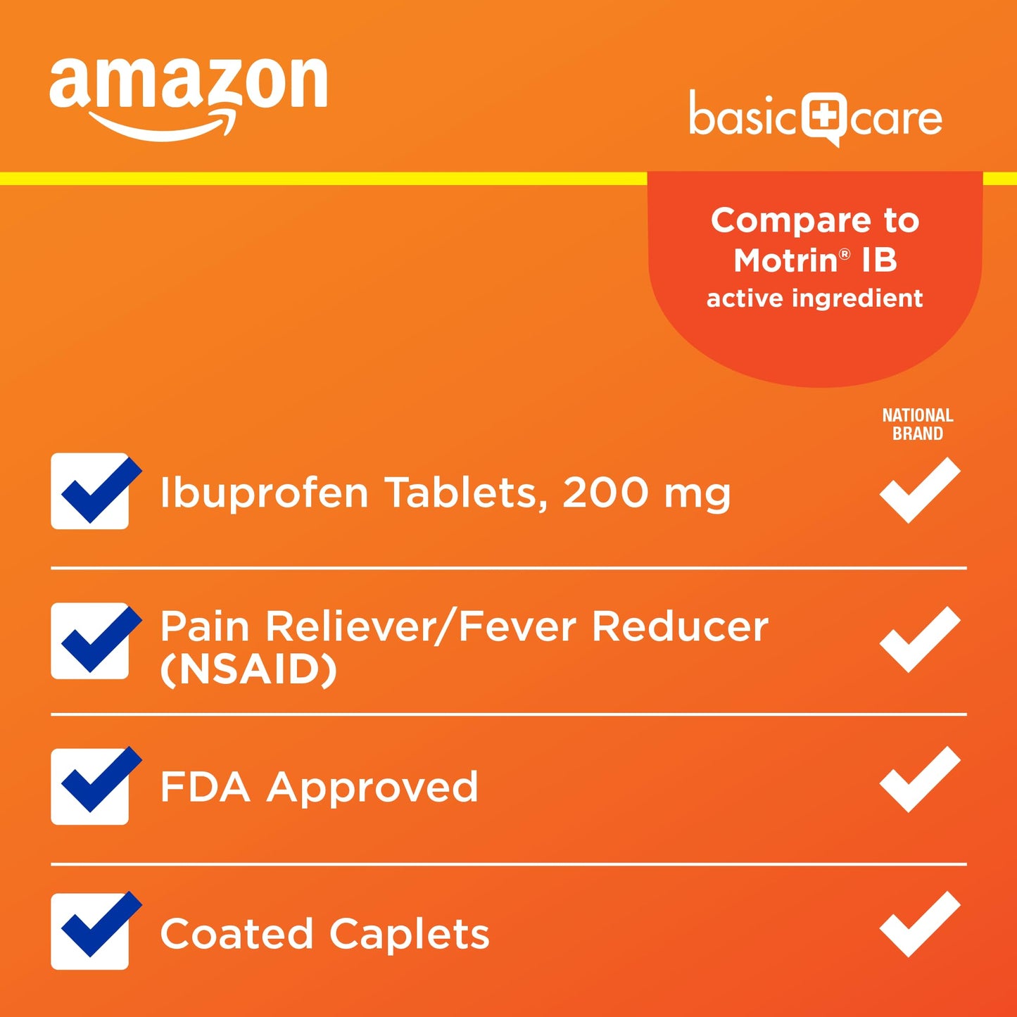 Amazon Basic Care Ibuprofen Tablets, 200 mg, Pain Reliever/Fever Reducer for Headache, Backache, Menstrual Pain and Body Aches, 100 Count - Maple Wellness Supplements