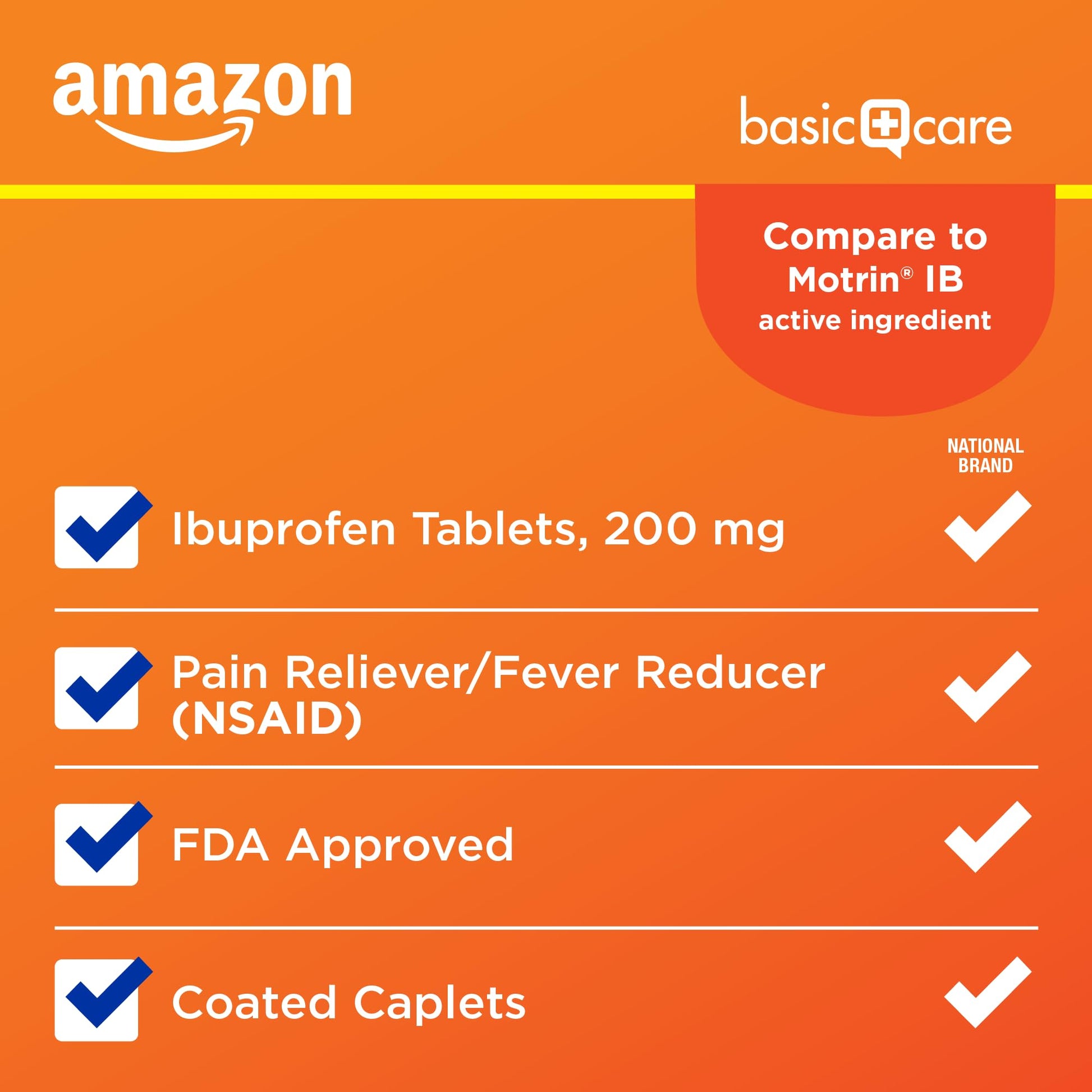 Amazon Basic Care Ibuprofen Tablets, 200 mg, Pain Reliever/Fever Reducer for Headache, Backache, Menstrual Pain and Body Aches, 100 Count - Maple Wellness Supplements
