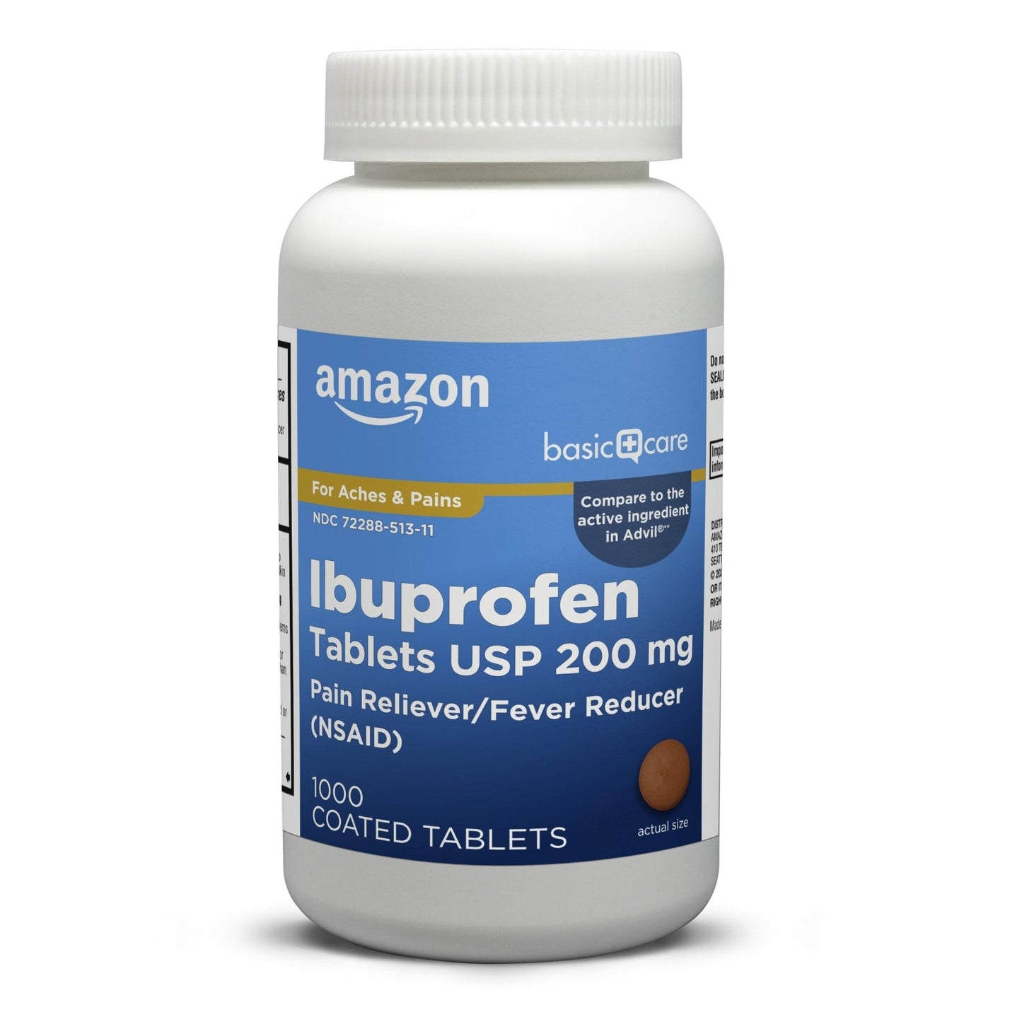 Amazon Basic Care Ibuprofen Tablets, Fever Reducer and Pain Relief from Body Aches, Headache, Arthritis Pain and More, 1000 Count - Maple Wellness Supplements