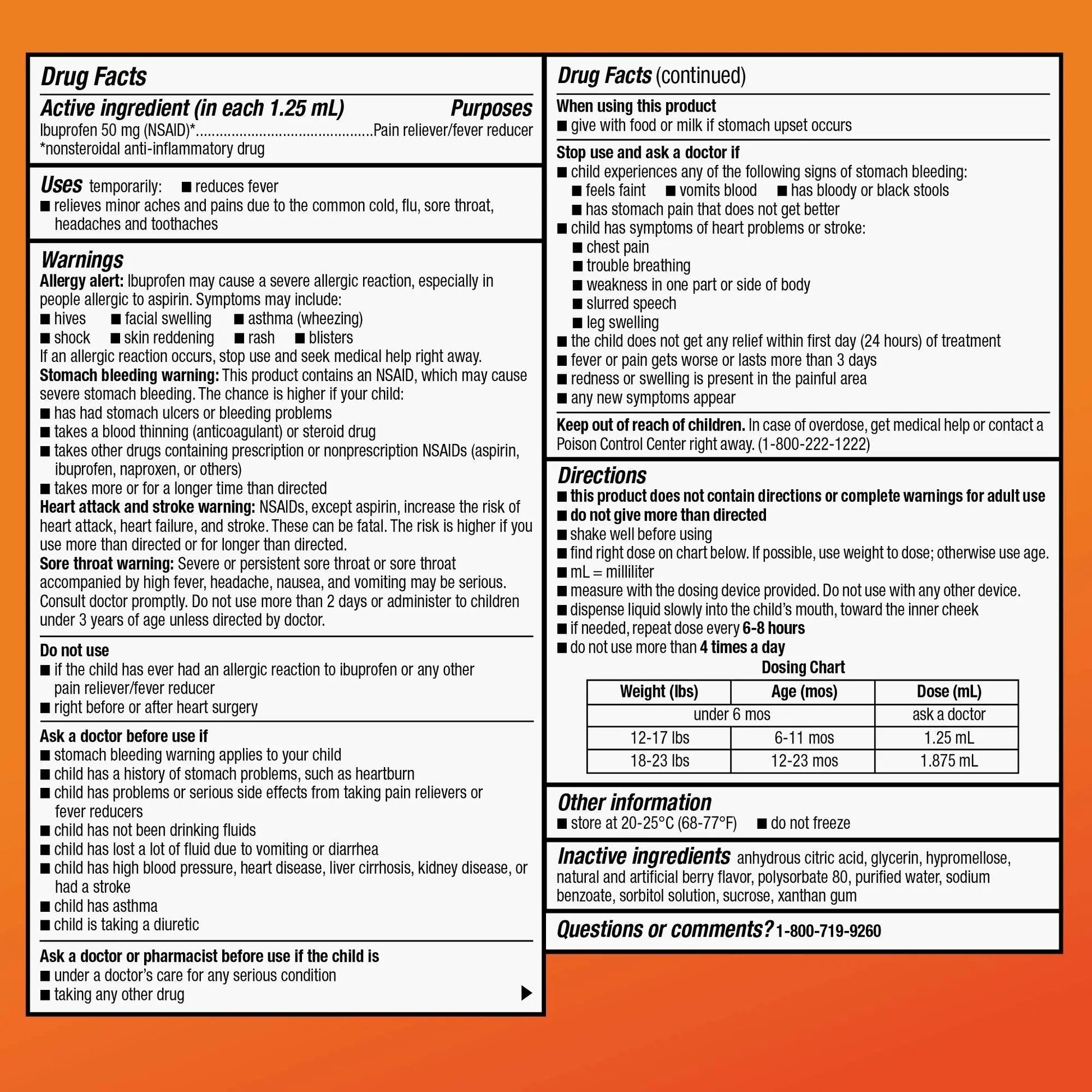 Amazon Basic Care Infants' Ibuprofen Oral Suspension, Pain Reliever and Fever Reducer, 50 mg/1.25 mL, Berry Flavor Concentrated Drops, Dye-Free, 1 fl oz (Pack of 1) - Maple Wellness Supplements