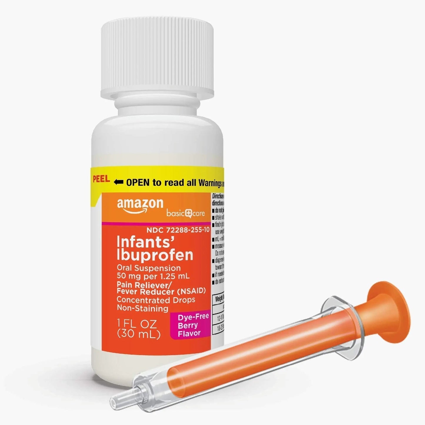 Amazon Basic Care Infants' Ibuprofen Oral Suspension, Pain Reliever and Fever Reducer, 50 mg/1.25 mL, Berry Flavor Concentrated Drops, Dye-Free, 1 fl oz (Pack of 1) - Maple Wellness Supplements