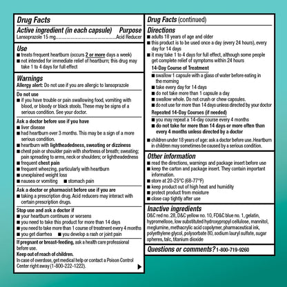 Amazon Basic Care Lansoprazole Delayed Release Capsules, 15 mg, Proton Pump Inhibitor, Acid Reducer, 24 Hour Heartburn Medicine, 42 Count Pack - Maple Wellness Supplements