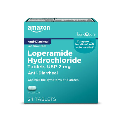 Amazon Basic Care Loperamide Hydrochloride Tablets, 2 mg, Anti-Diarrheal, 24 Count (Pack of 1) - Maple Wellness Supplements