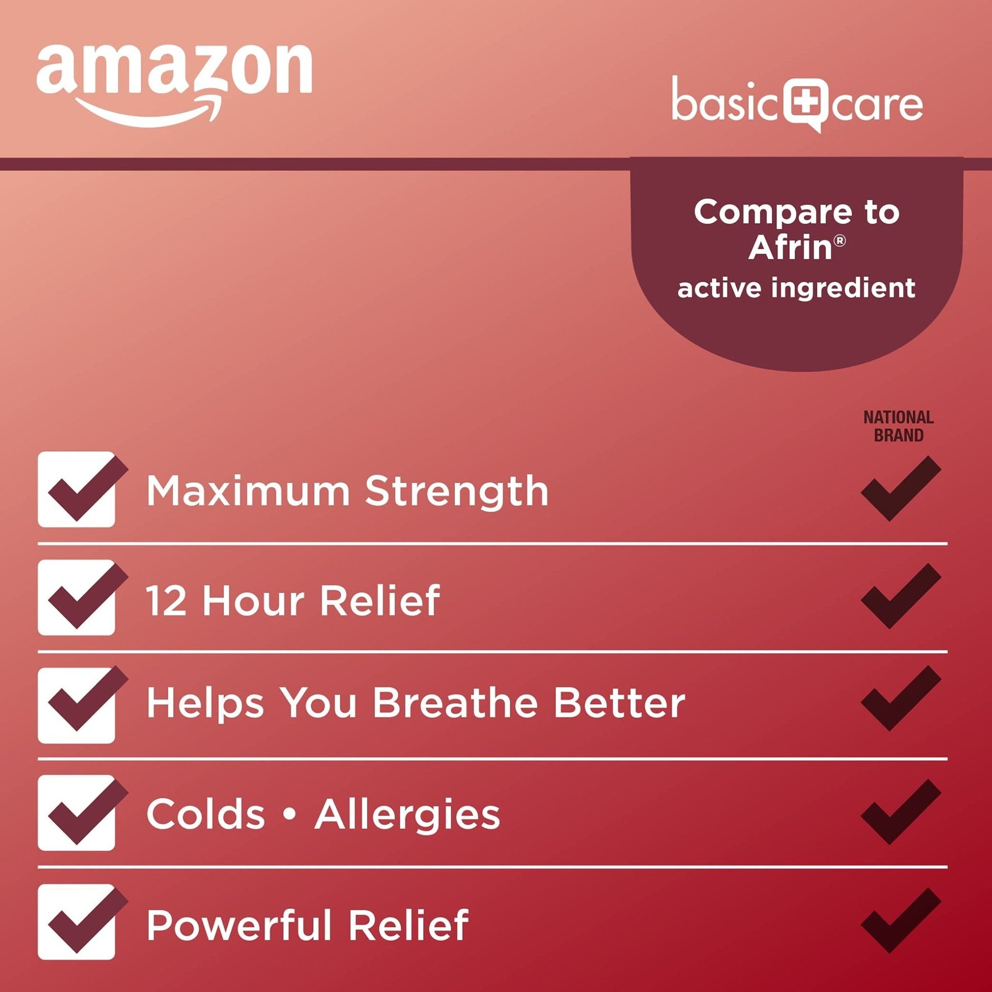 Amazon Basic Care Maximum Strength 12 Hour Nasal Spray, Oxymetazoline HCl Solution, Sinus Pressure Relief, Cold and Allergy Medicine, Decongestant, 1 fl oz (Pack of 1) - Maple Wellness Supplements