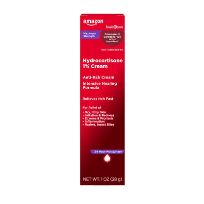 Amazon Basic Care Maximum Strength Anti-Itch Cream, Hydrocortisone 1 Percent Intensive Healing Formula, 1 ounce (Pack of 1) - Maple Wellness Supplements