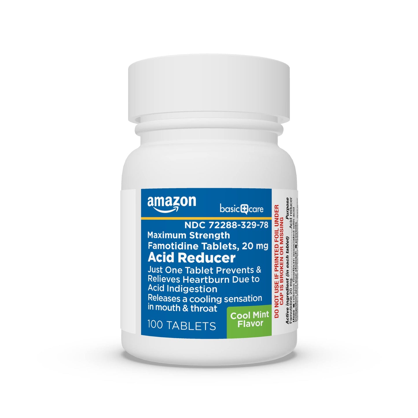 Amazon Basic Care Maximum Strength Famotidine 20mg Tablets, Acid Reducer, Prevents & Relieves Heartburn, Acid Indigestion, Cool Mint, 100 Count - Maple Wellness Supplements