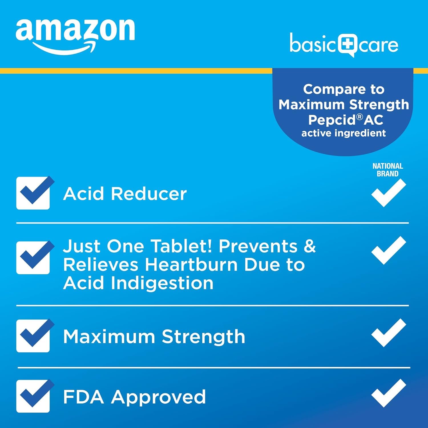 Amazon Basic Care Maximum Strength Famotidine Tablets 20 mg, Acid Reducer for Heartburn Relief, Prevents & Relieves Acid Indigestion, Heartburn Medicine, 12 Hour Protection, 200 Count - Maple Wellness Supplements