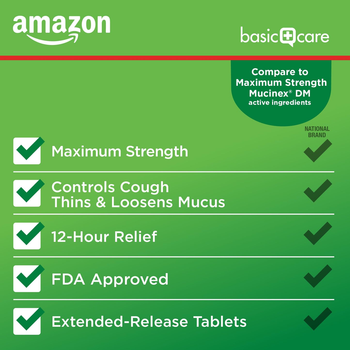 Amazon Basic Care Maximum Strength Mucus DM, Expectorant and Cough Suppressant Extended-Release Tablets, 42 Count - Maple Wellness Supplements