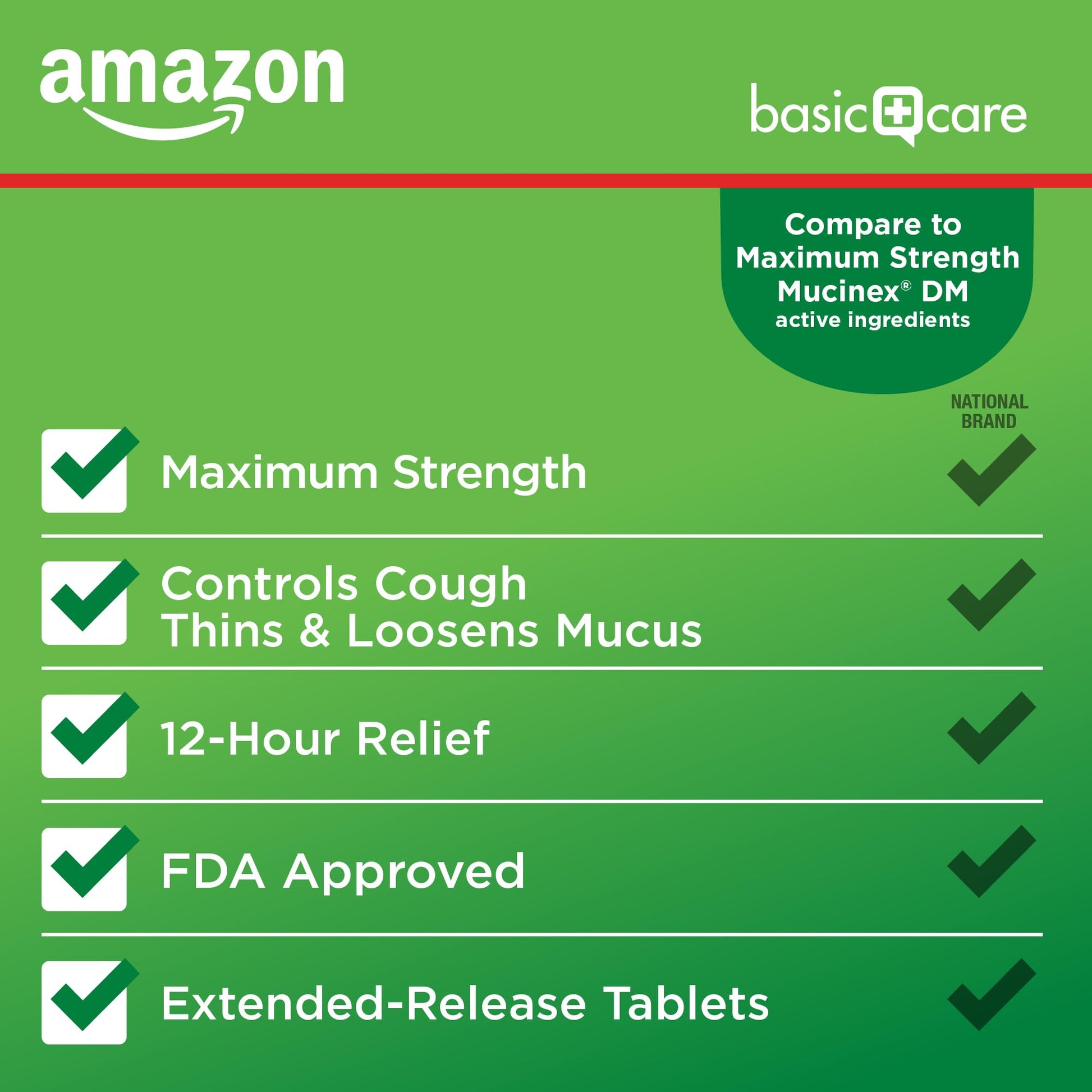 Amazon Basic Care Maximum Strength Mucus DM, Expectorant and Cough Suppressant Extended-Release Tablets, 42 Count - Maple Wellness Supplements