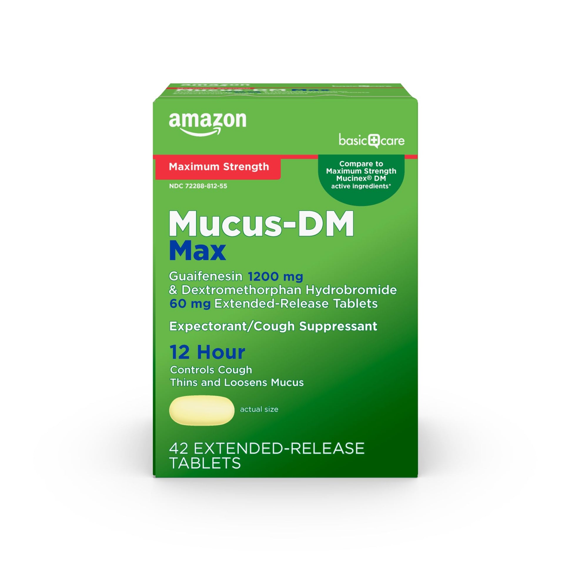 Amazon Basic Care Maximum Strength Mucus DM, Expectorant and Cough Suppressant Extended-Release Tablets, 42 Count - Maple Wellness Supplements