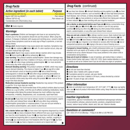 Amazon Basic Care Migraine Relief Acetaminophen, Aspirin (NSAID) and Caffeine Tablets, Pain Reliever/Pain Reliever Aid, 200 Count - Maple Wellness Supplements