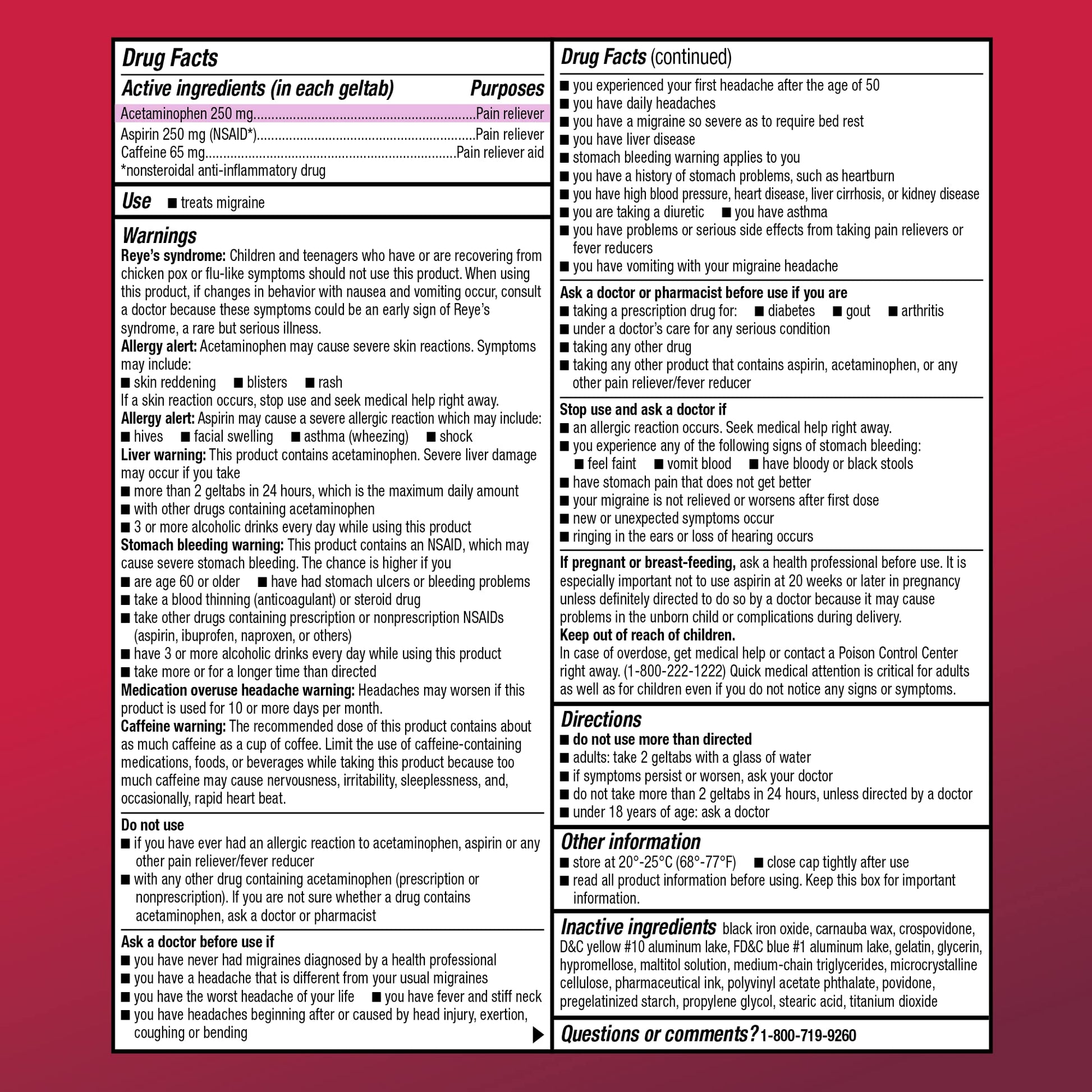 Amazon Basic Care Migraine Relief Geltabs, Pain Reliever, Acetaminophen 250 mg, Aspirin 250 mg (NSAID) and Caffeine 65 mg, Headache Relief, 80 Count - Maple Wellness Supplements