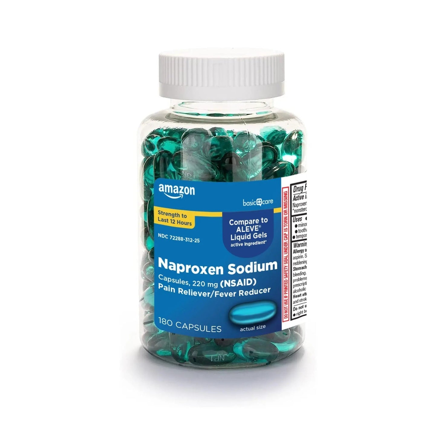 Amazon Basic Care Naproxen Sodium 220 mg Liquid Gels, Pain Reliever/Fever Reducer (NSAID), Headache, Backache, Menstrual Pain, Arthritis Pain, 12-Hour Relief, 180 Count (previously A+ health) - Maple Wellness Supplements