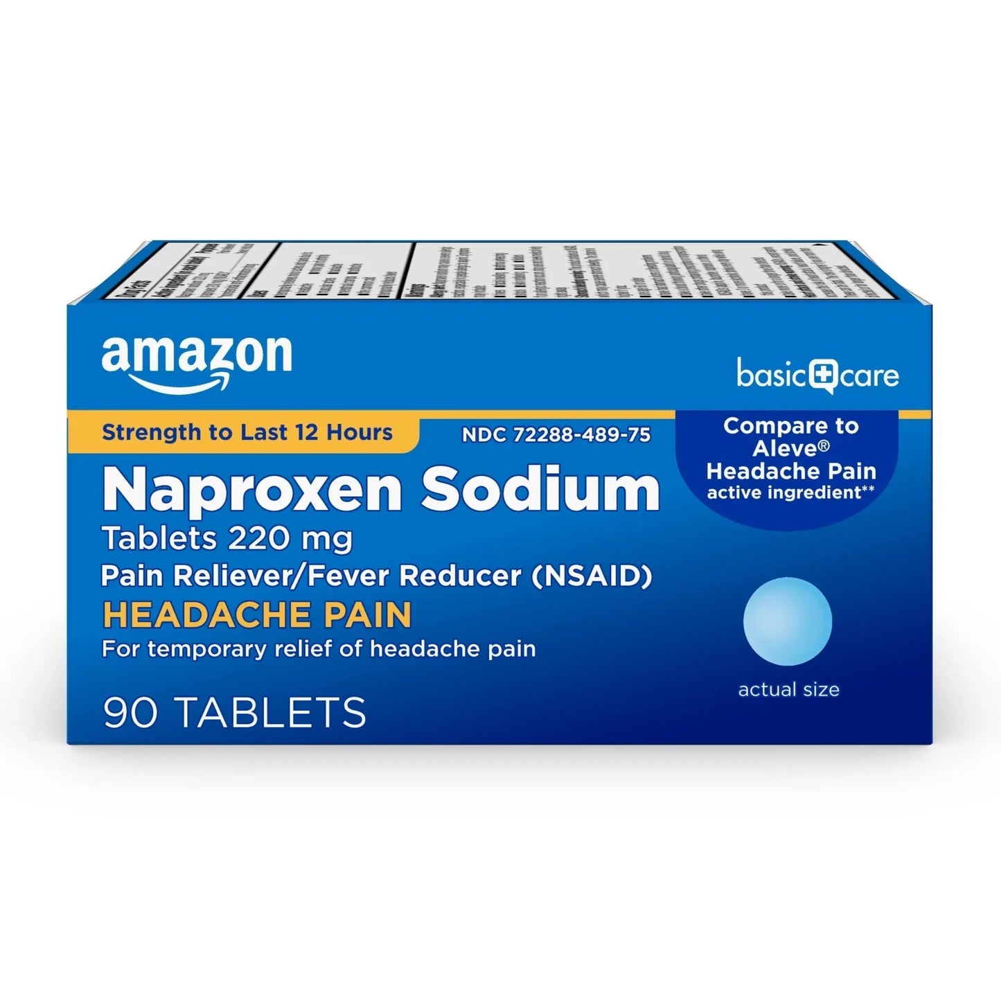 Amazon Basic Care Naproxen Sodium Tablets 220 mg, Pain Reliever, Fever Reducer, Headache Relief, Backache, Menstrual Cramps, Arthritis, Muscular Aches, NSAID, 90 Count - Maple Wellness Supplements