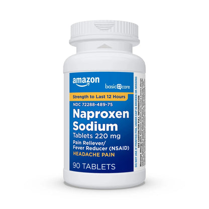 Amazon Basic Care Naproxen Sodium Tablets 220 mg, Pain Reliever, Fever Reducer, Headache Relief, Backache, Menstrual Cramps, Arthritis, Muscular Aches, NSAID, 90 Count - Maple Wellness Supplements