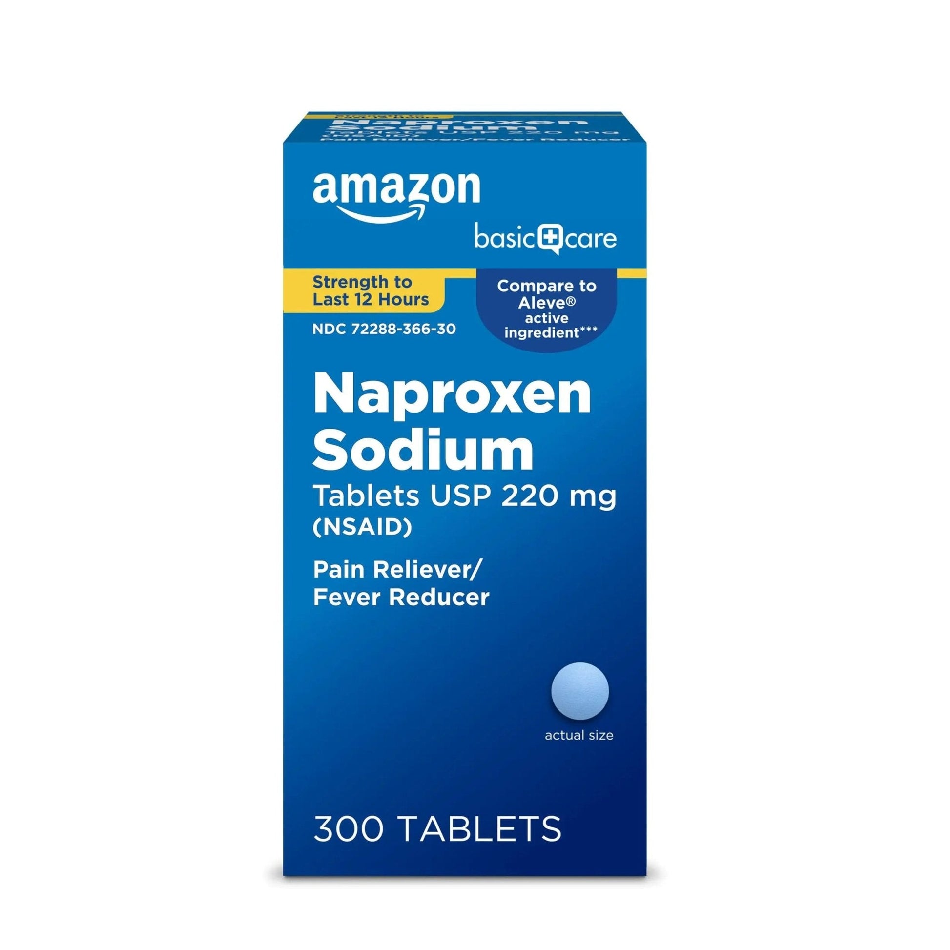 Amazon Basic Care Naproxen Sodium Tablets 220 mg, Pain Reliever/Fever Reducer (NSAID), 12-Hour Relief for Headache, Backache, Menstrual Pain, Muscle Aches, Arthritis, 300 Count - Maple Wellness Supplements