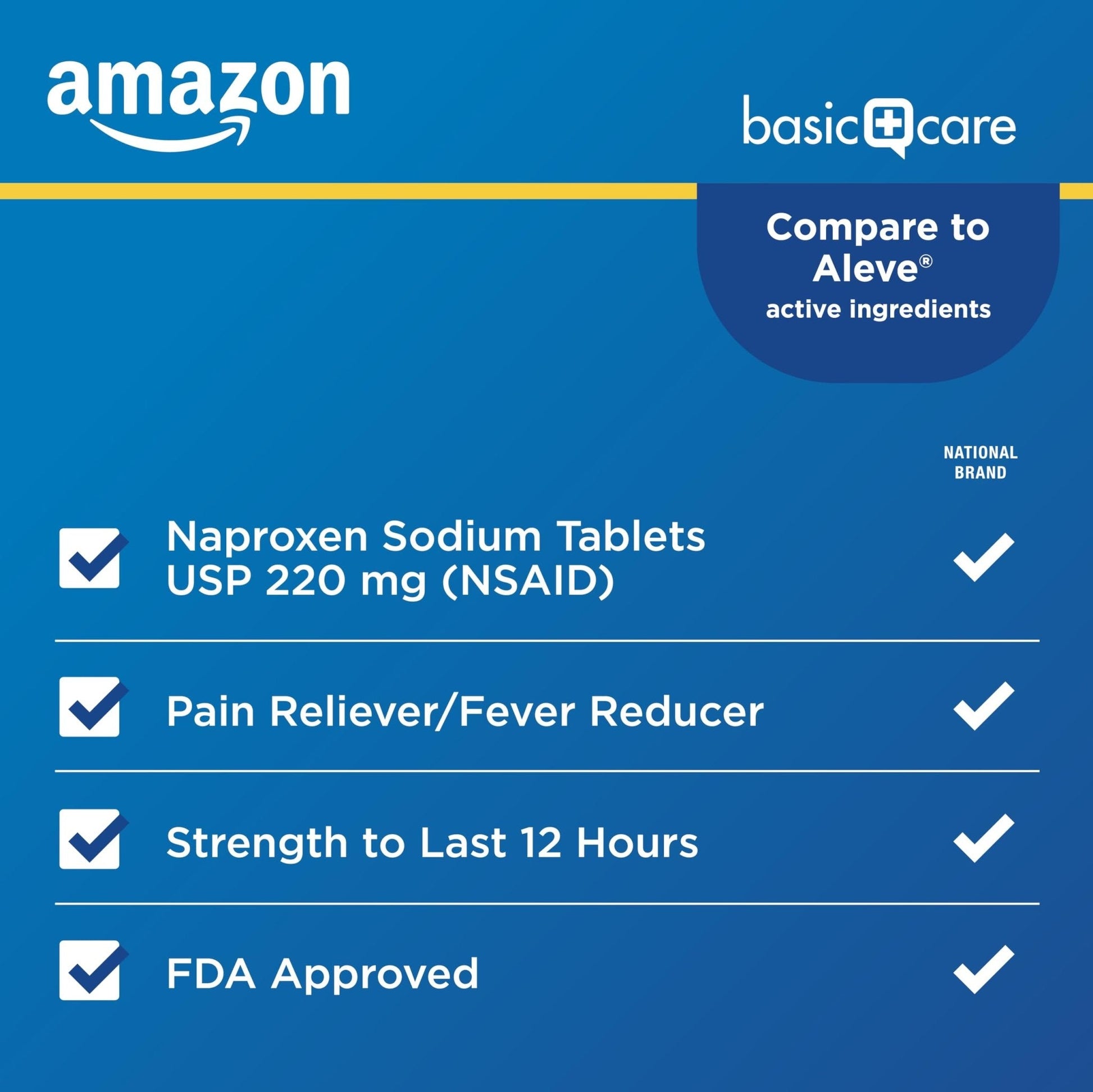 Amazon Basic Care Naproxen Sodium Tablets 220 mg, Pain Reliever/Fever Reducer (NSAID), 12-Hour Relief for Headache, Backache, Menstrual Pain, Muscle Aches, Arthritis, 300 Count - Maple Wellness Supplements