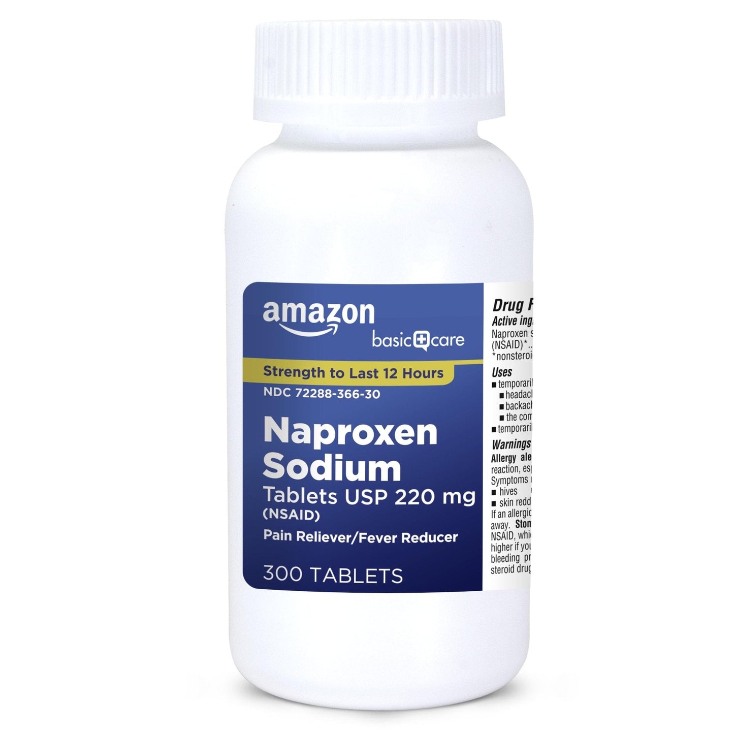 Amazon Basic Care Naproxen Sodium Tablets 220 mg, Pain Reliever/Fever Reducer (NSAID), 12-Hour Relief for Headache, Backache, Menstrual Pain, Muscle Aches, Arthritis, 300 Count - Maple Wellness Supplements