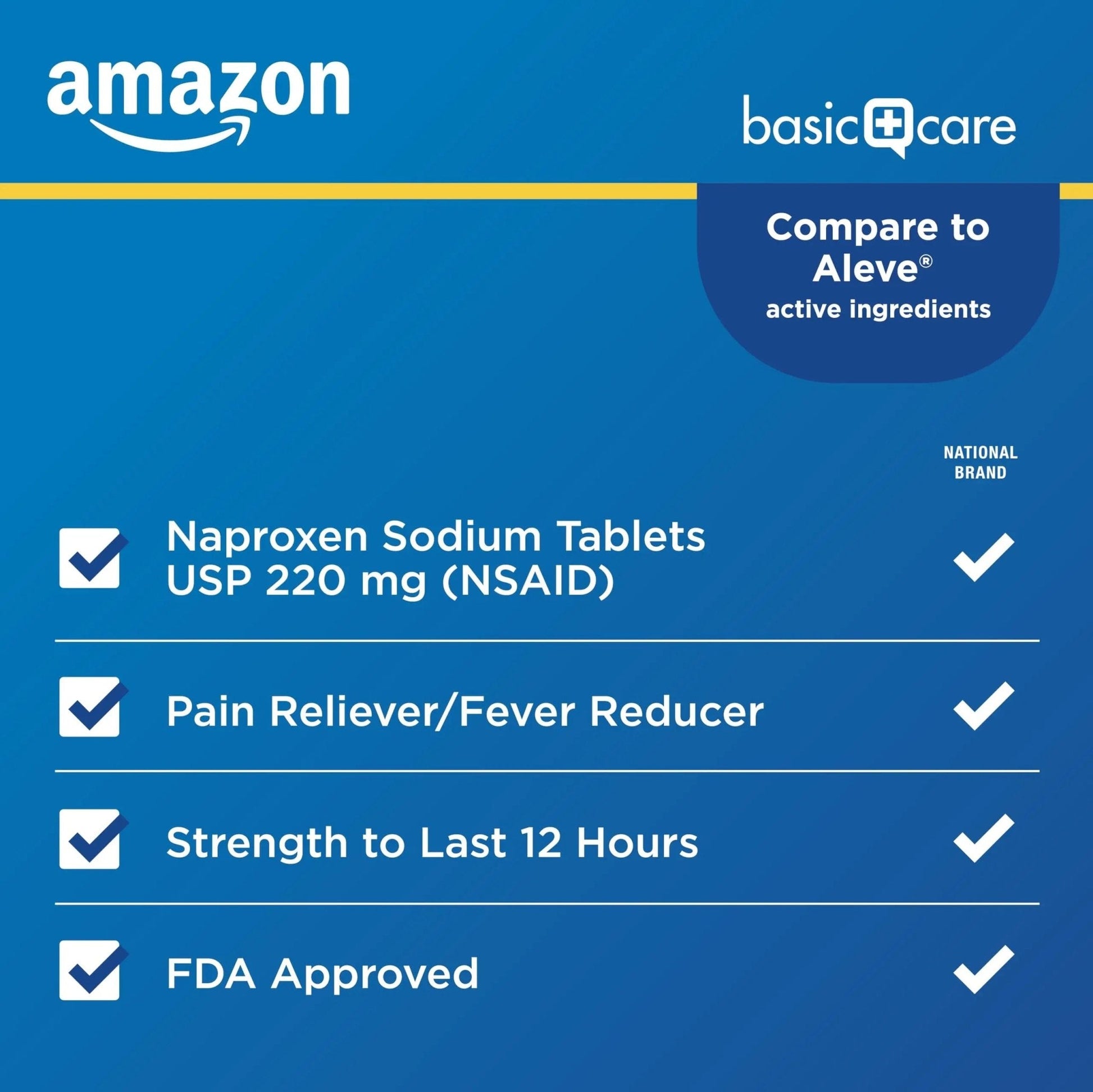 Amazon Basic Care Naproxen Sodium Tablets 220 mg, Pain Reliever/Fever Reducer (NSAID), 12-Hour Relief for Headache, Backache, Menstrual Pain, Muscle Aches, Arthritis, 300 Count - Maple Wellness Supplements