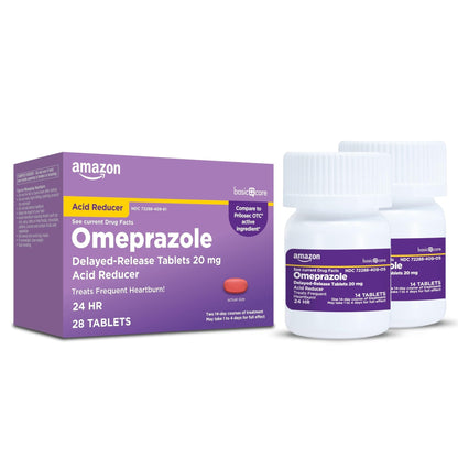 Amazon Basic Care Omeprazole Delayed Release Tablets 20 mg, Acid Reducer, Heartburn Medicine, 14-Day Course of Treatment, 28 Count - Maple Wellness Supplements