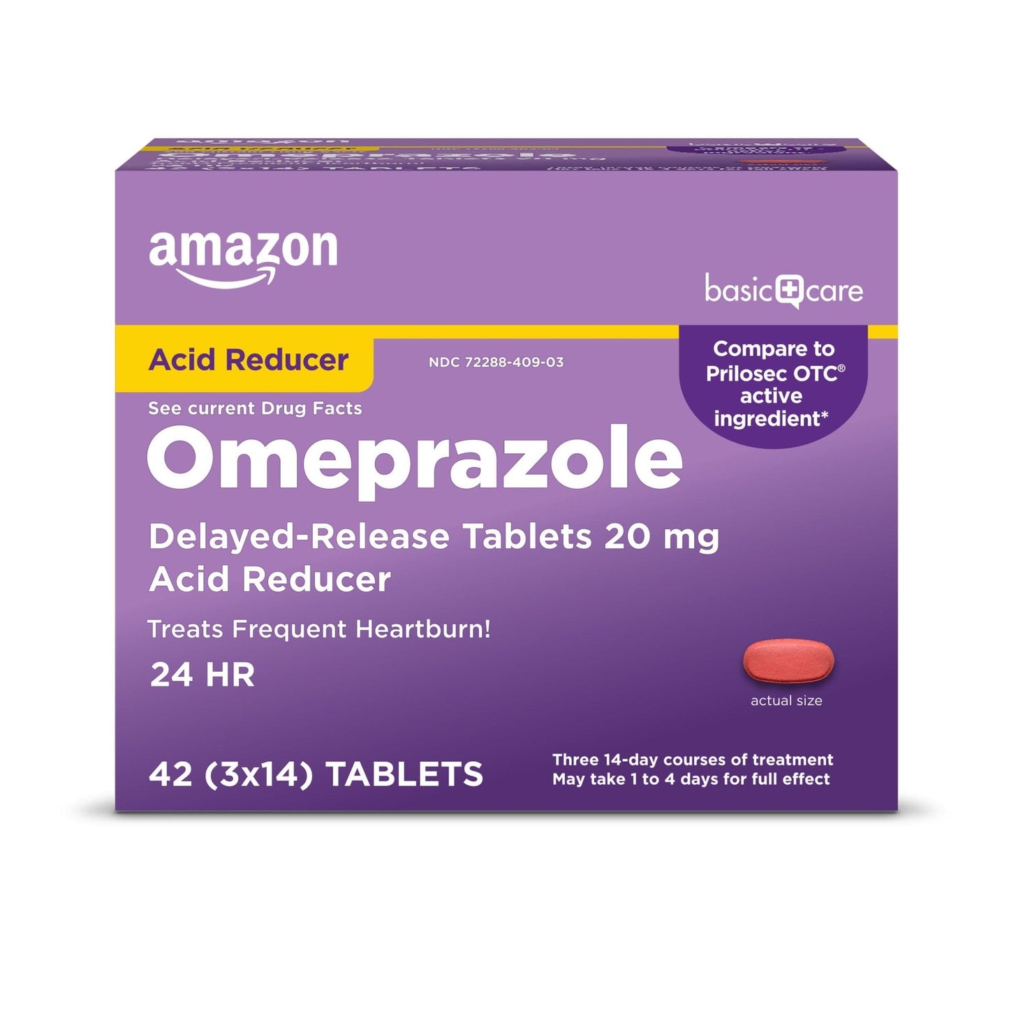 Amazon Basic Care Omeprazole Delayed Release Tablets 20 mg, Acid Reducer, treats frequent heartburn,, Cream, Regular, 42 Count (Pack of 1), 42 Count, - Maple Wellness Supplements