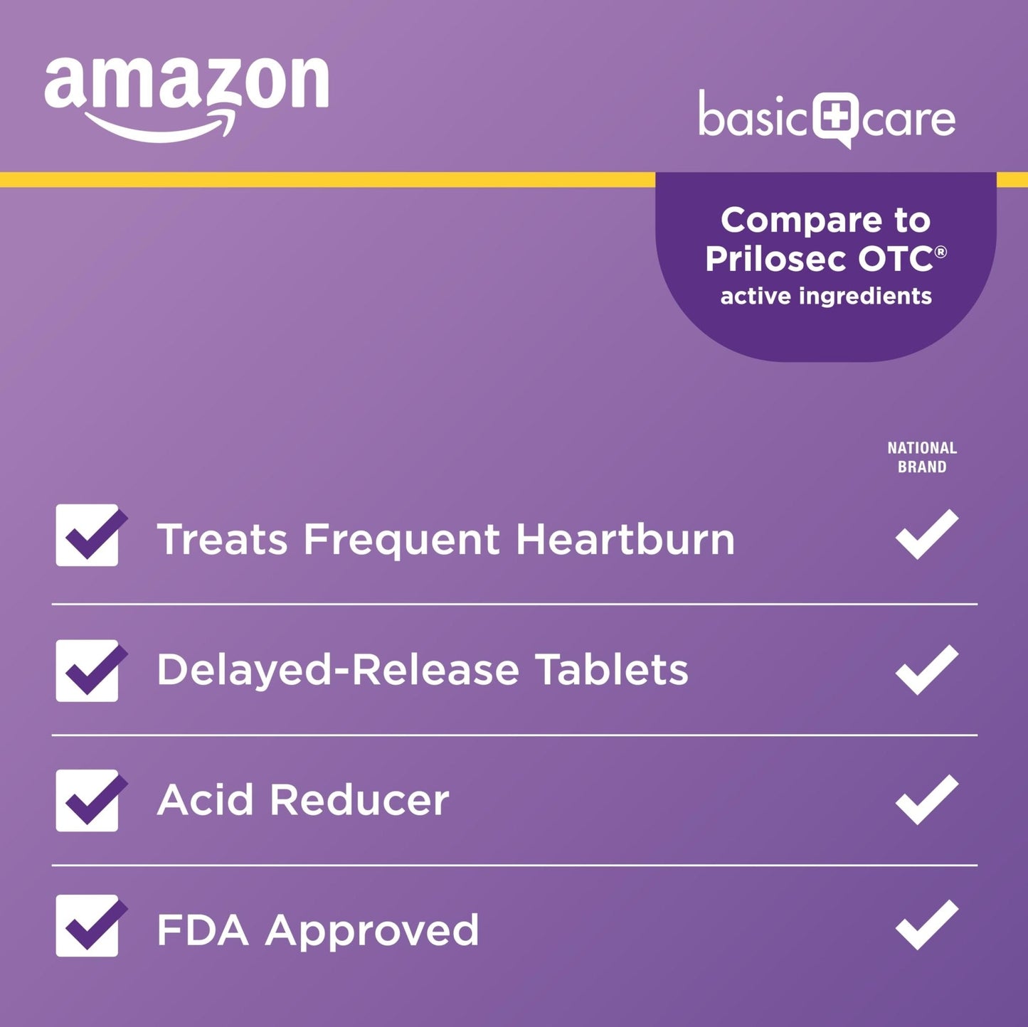 Amazon Basic Care Omeprazole Delayed Release Tablets 20 mg, Acid Reducer, treats frequent heartburn,, Cream, Regular, 42 Count (Pack of 1), 42 Count, - Maple Wellness Supplements