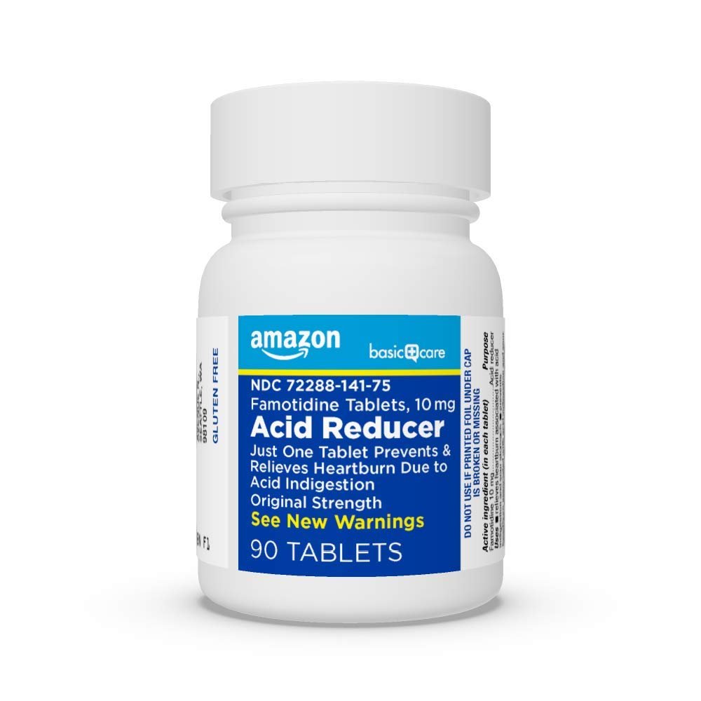 Amazon Basic Care Original Strength Famotidine Tablets, 10 mg, Acid Reducer, Heartburn Medicine, Prevents & Relieves Heartburn, Acid Indigestion Relief, 90 Count - Maple Wellness Supplements