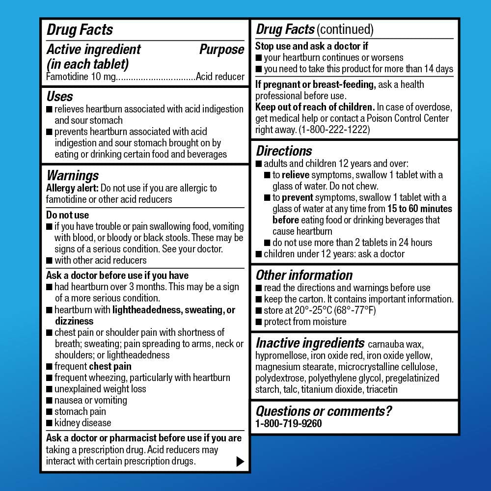 Amazon Basic Care Original Strength Famotidine Tablets, 10 mg, Acid Reducer, Heartburn Medicine, Prevents & Relieves Heartburn, Acid Indigestion Relief, 90 Count - Maple Wellness Supplements