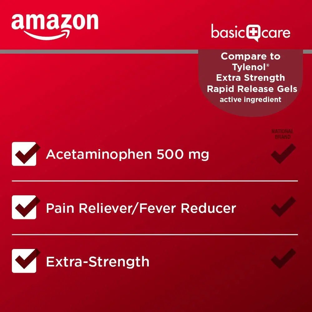 Amazon Basic Care Rapid Release Acetaminophen Caplets 500 mg, Extra Strength Pain Reliever and Fever Reducer for Headache, Backache, Menstrual Pain, Arthritis Pain, 400 Count - Maple Wellness Supplements