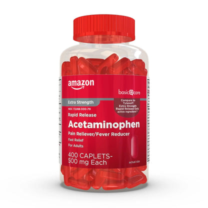 Amazon Basic Care Rapid Release Acetaminophen Caplets 500 mg, Extra Strength Pain Reliever and Fever Reducer for Headache, Backache, Menstrual Pain, Arthritis Pain, 400 Count - Maple Wellness Supplements