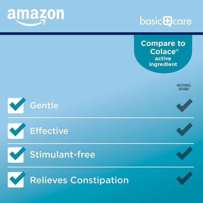 Amazon Basic Care Stool Softener Laxative, Docusate Sodium 100 mg, Softgels, For Constipation Relief, 100 Count - Maple Wellness Supplements
