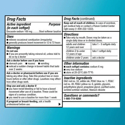 Amazon Basic Care Stool Softener Laxative, Docusate Sodium 100 mg, Softgels, For Constipation Relief, 100 Count - Maple Wellness Supplements