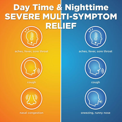 Amazon Basic Care Vapor Ice Day and Night Severe Cold and Flu Relief Caplets, Maximum Strength Multi-Symptom Medicine for Cough, Sore Throat, Nasal Congestion, 48 Count - Maple Wellness Supplements