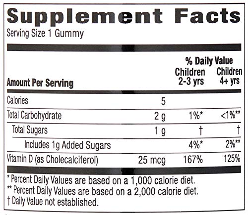 Amazon Brand - Mama Bear Organic Kids Vitamin D3 25 mcg (1000 IU) Gummies per serving, Bone and Immune Health, Strawberry, 80 Count - Maple Wellness Supplements