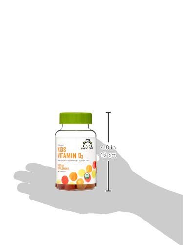 Amazon Brand - Mama Bear Organic Kids Vitamin D3 25 mcg (1000 IU) Gummies per serving, Bone and Immune Health, Strawberry, 80 Count - Maple Wellness Supplements