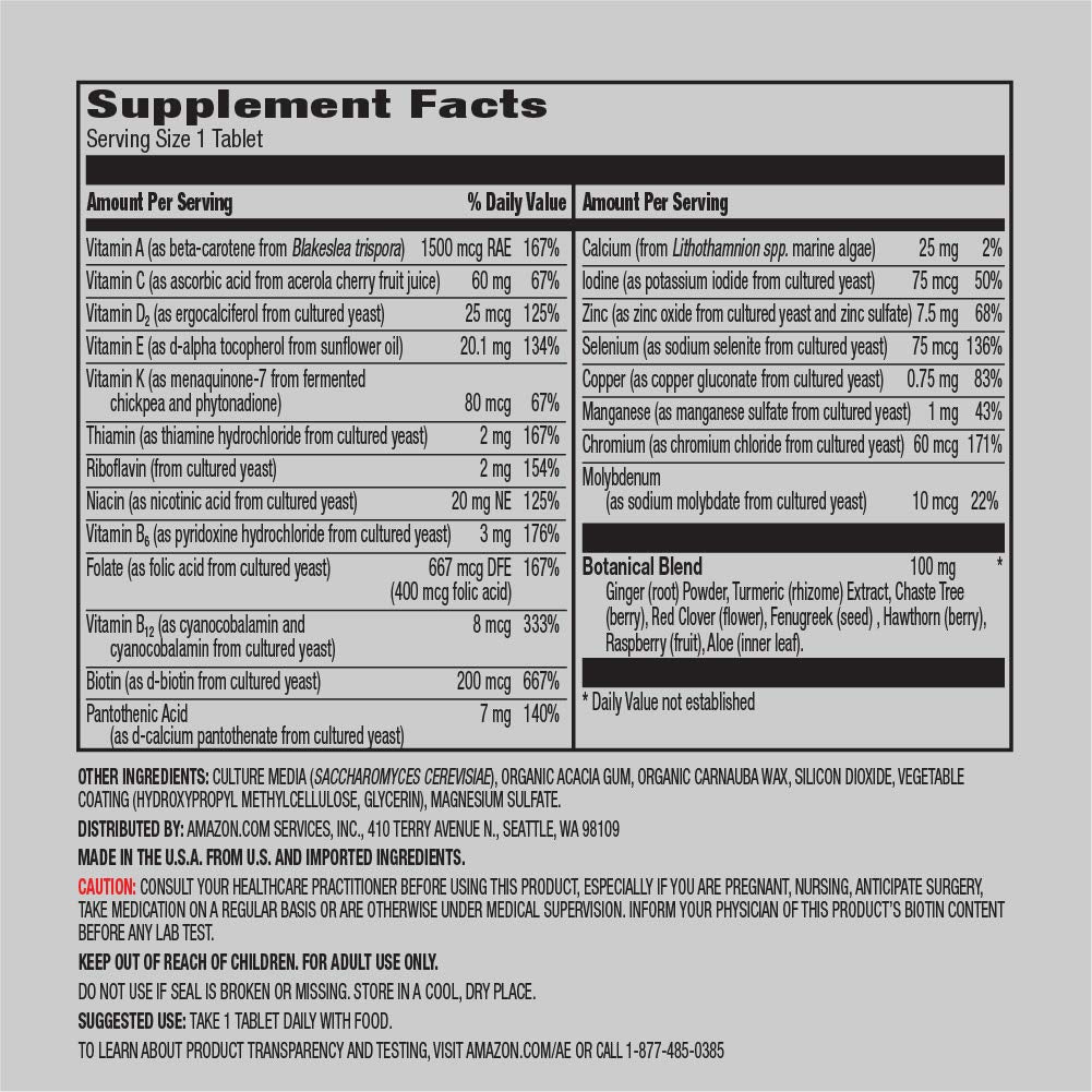 Amazon Elements Men's and Women's One Daily Multivitamins, Vegan, 65 Tablets, 2 month supply - Maple Wellness Supplements