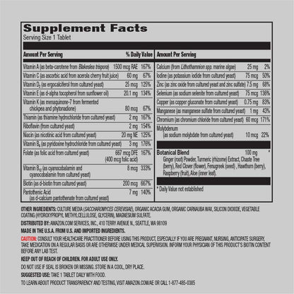 Amazon Elements Men's and Women's One Daily Multivitamins, Vegan, 65 Tablets, 2 month supply - Maple Wellness Supplements