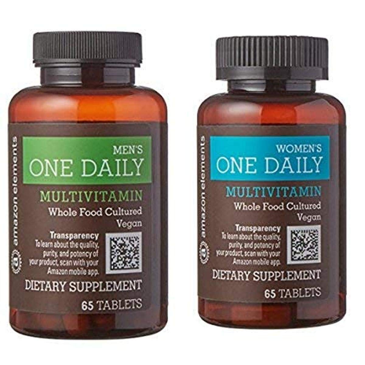 Amazon Elements Men's and Women's One Daily Multivitamins, Vegan, 65 Tablets, 2 month supply - Maple Wellness Supplements