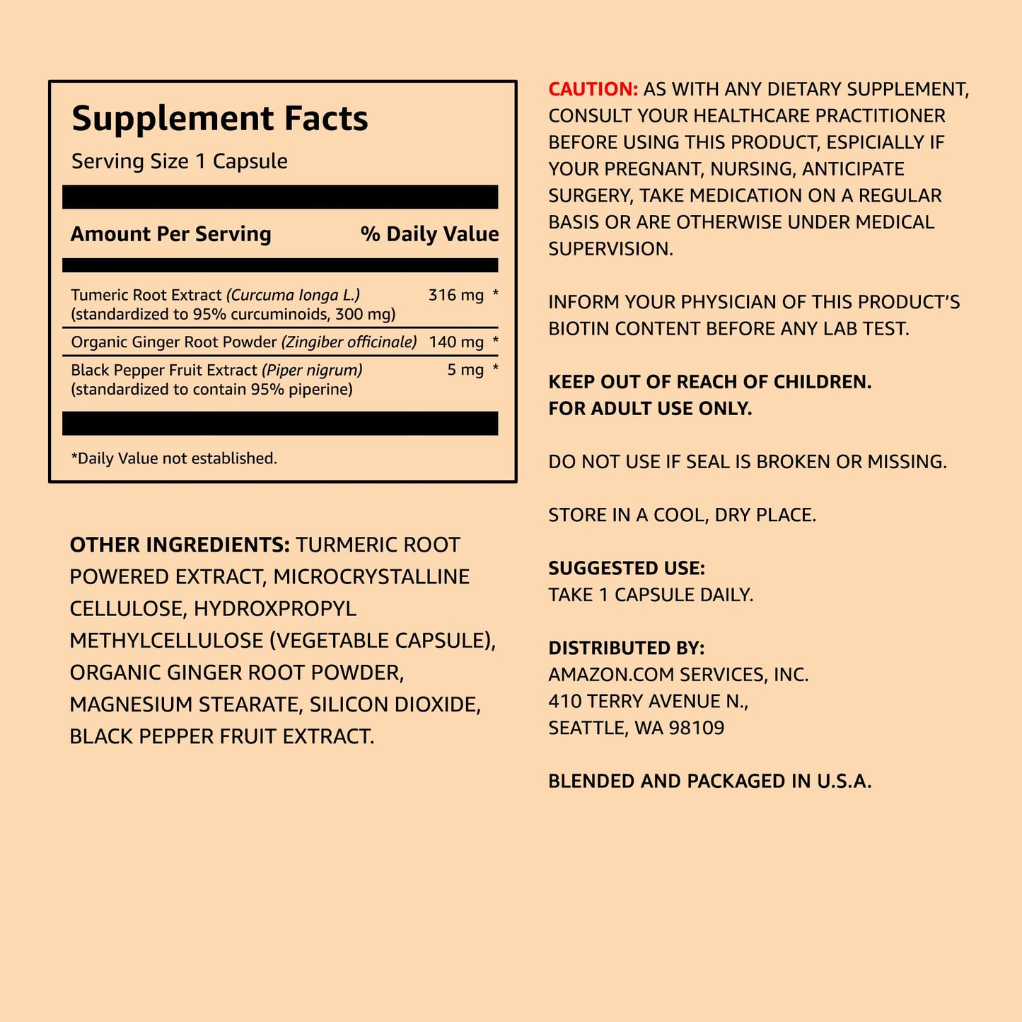 Amazon Elements Turmeric Complex, 316 mg Curcumin, 140 mg Ginger, 5 mg Black - Maple Wellness Supplements