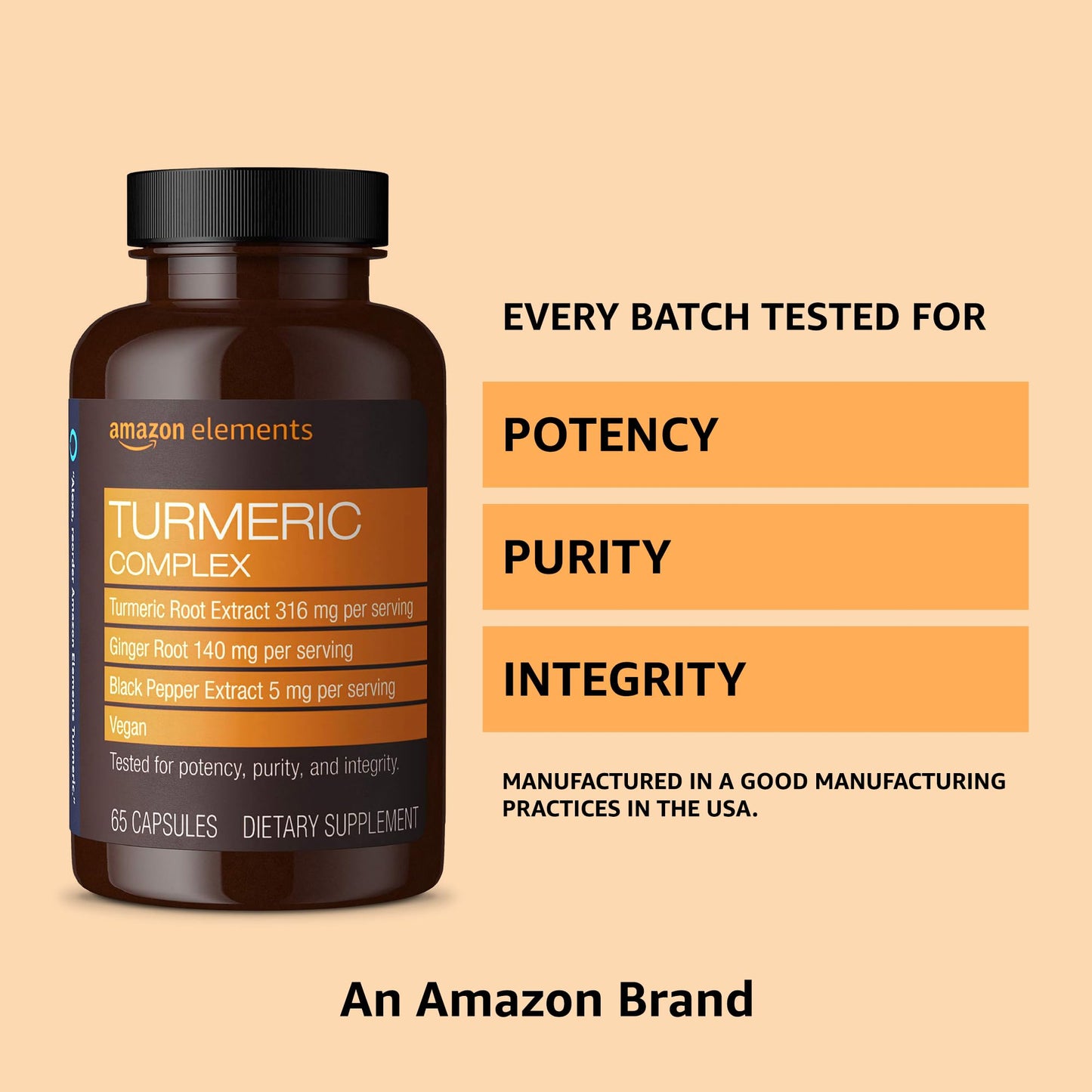 Amazon Elements Turmeric Complex, 316 mg Curcumin, 140 mg Ginger, 5 mg Black - Maple Wellness Supplements